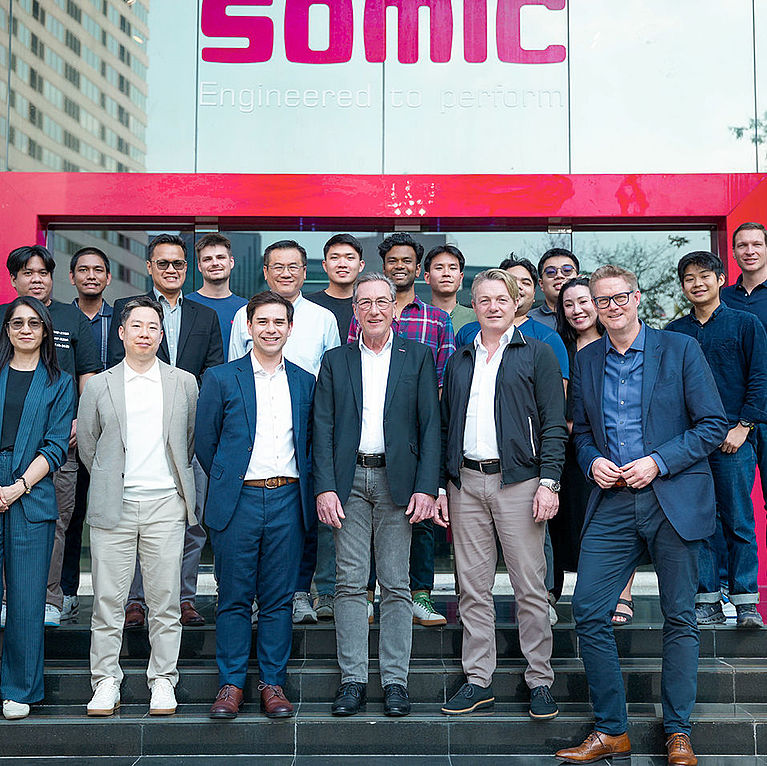 Header SOMIC APAC - Team picture in front of the SOMIC Office in Bangkok